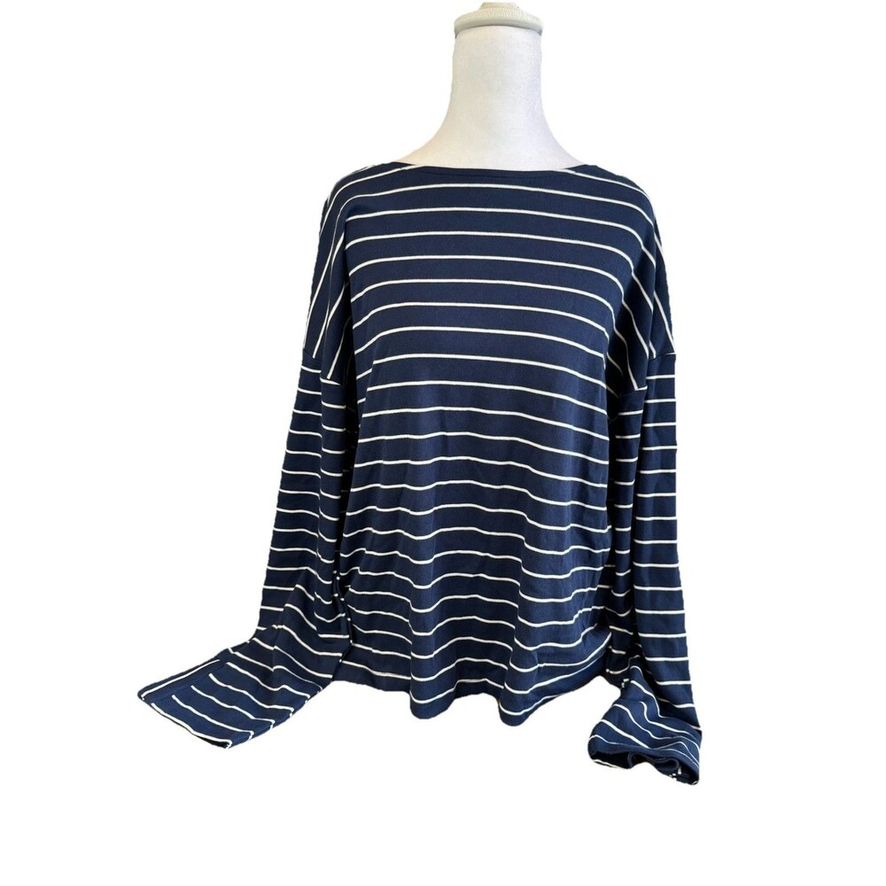 Women's Sonoma Goods Top Size XL Navy Blue White Stripe Long Sleeve NWOT